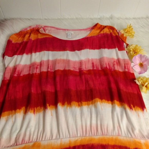 Chico's size 3 orange / pink / White Stripes - Picture 3 of 6